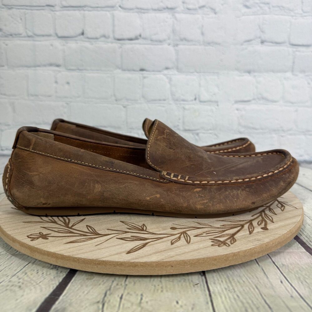 Cole Haan Driver Loafers Men Size 9.5 Brown Distressed Leather Casual Shoes